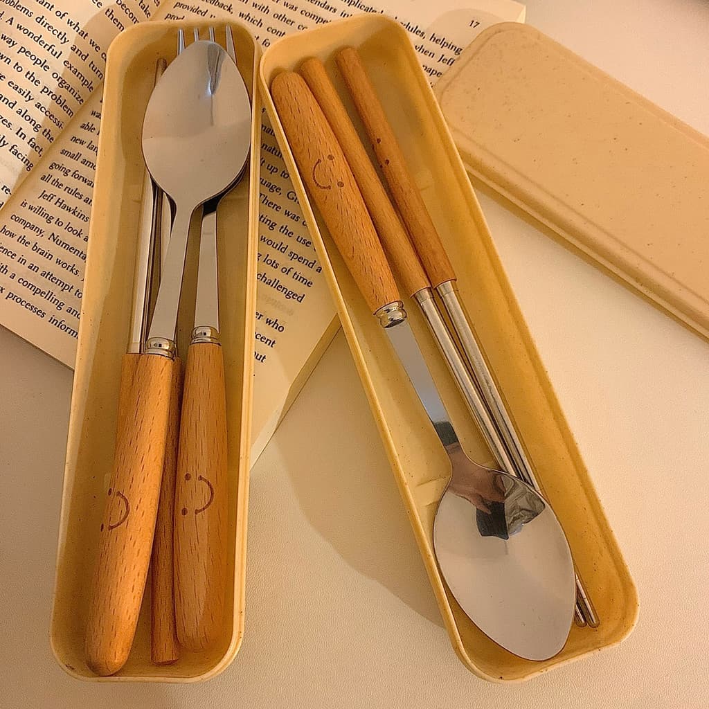 Bento pauzinhos colher conjunto pessoal dedicado de alto valor trabalhador de escritório garfo portátil conjunto de três