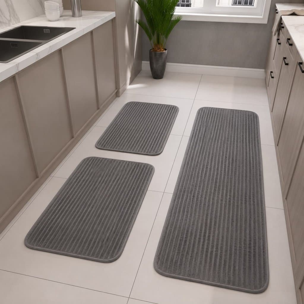 Kit Passadeira e Tapete para Cozinha 3 Peças Ondulado Macio
