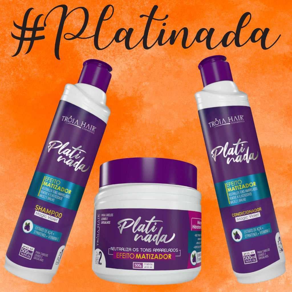 Kit Platinada Tróia Hair – Tratamento Completo para Cabelos Loiros e Descoloridos (500g)