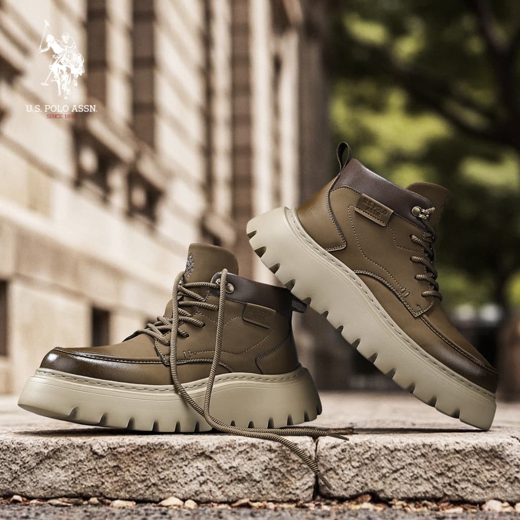 USPA oficial autêntico sapatos ao ar livre 2025 inverno couro genuíno Martin botas masculinas aumentando botas de carga