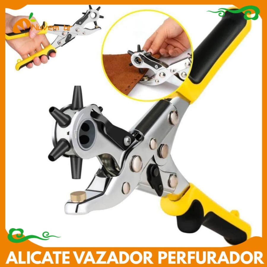 Alicate Perfurador Vazador 6 Furos Cinto Couro Chinelo Ajustável Cabo Emborrachado 9 Polegadas Profissional - NUVEM