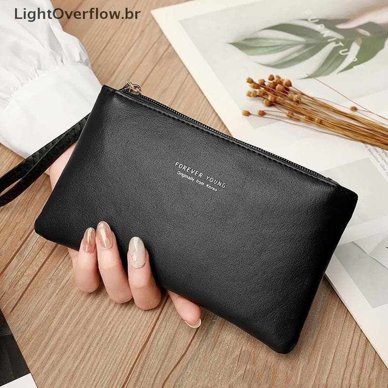 [LightOverflow] Carteira Longa Ultrafina Feminina Simples E Moderna , De Couro De Cor Sólida Com Zíper , Bolsa Portátil