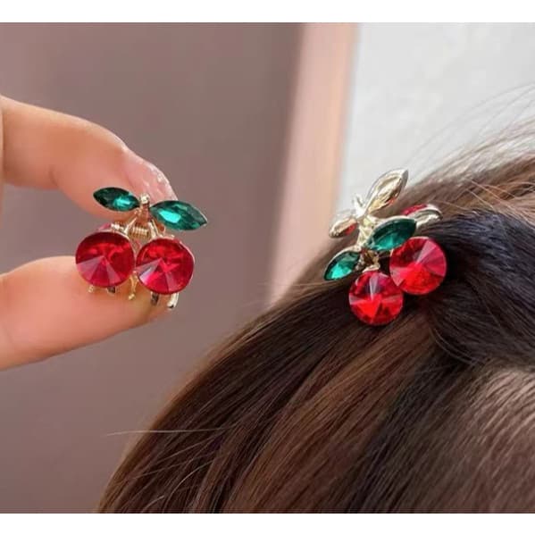 Kit 6/12 unidades cereja pequeno clipe cristal vermelho cereja grampo de cabelo franja testa agarrando clipe pequeno