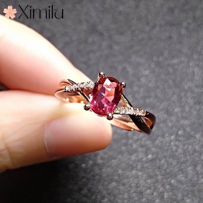 ❤ Venda quente Original luxo rosa ouro anel feminino rubi jóias