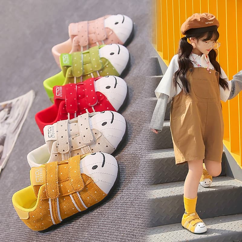 Kakabu sapatos infantis feio bonito Smiley Face Polka Dot Shell Toe tênis infantis 2026 primavera outono novos sapatos c