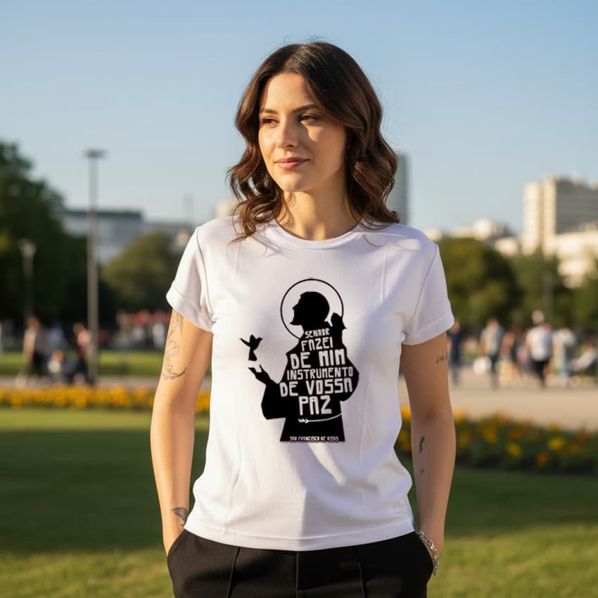 Camiseta T Shirt 100% Algodão Feminina Estampa São Francisco De Assis Ótima Qualidade