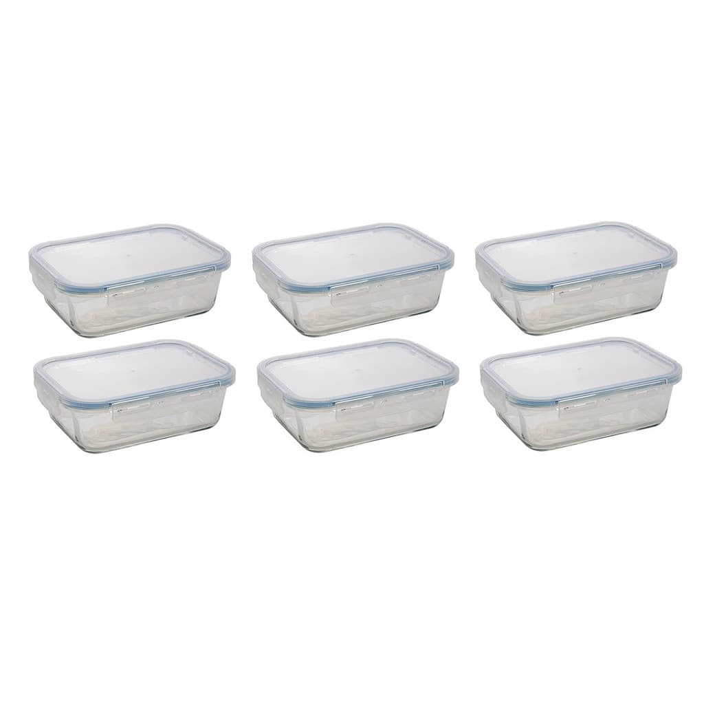 Jogo 6 Potes De Vidro Herméticos 1L Marmita Refratário 4 Travas Micro-ondas Freezer Reutilizável Bpa Free Vedação