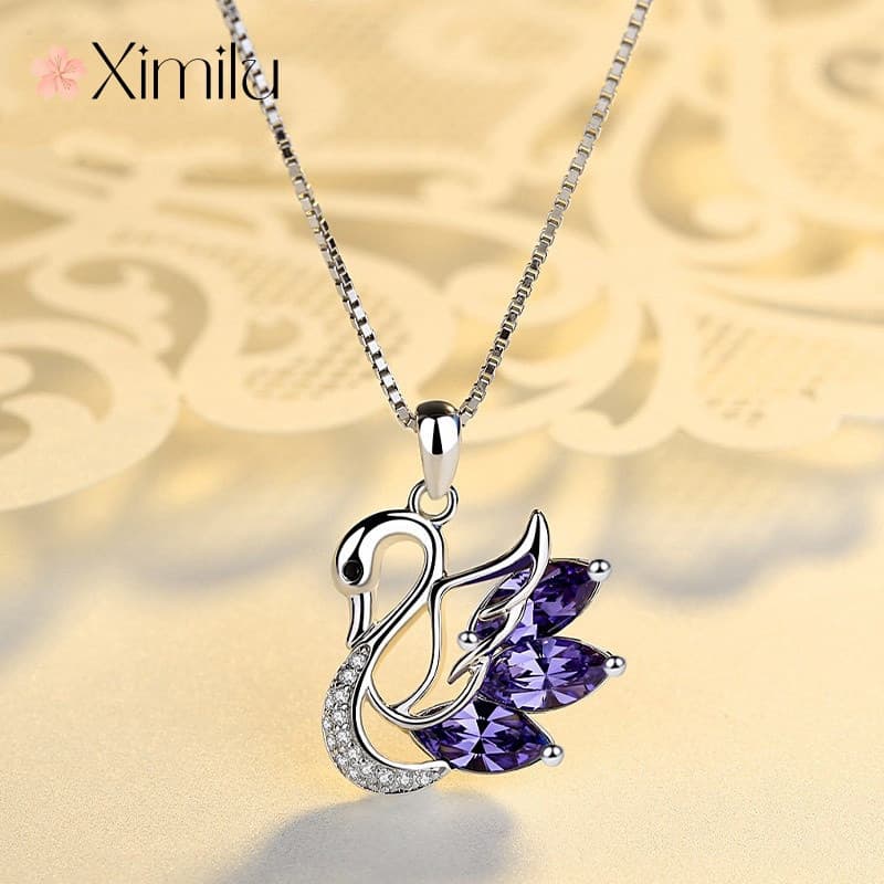 ❤ Novo luxo diamante-cravejado multicolorido cisne ametista pingente meninas colar moda jóias