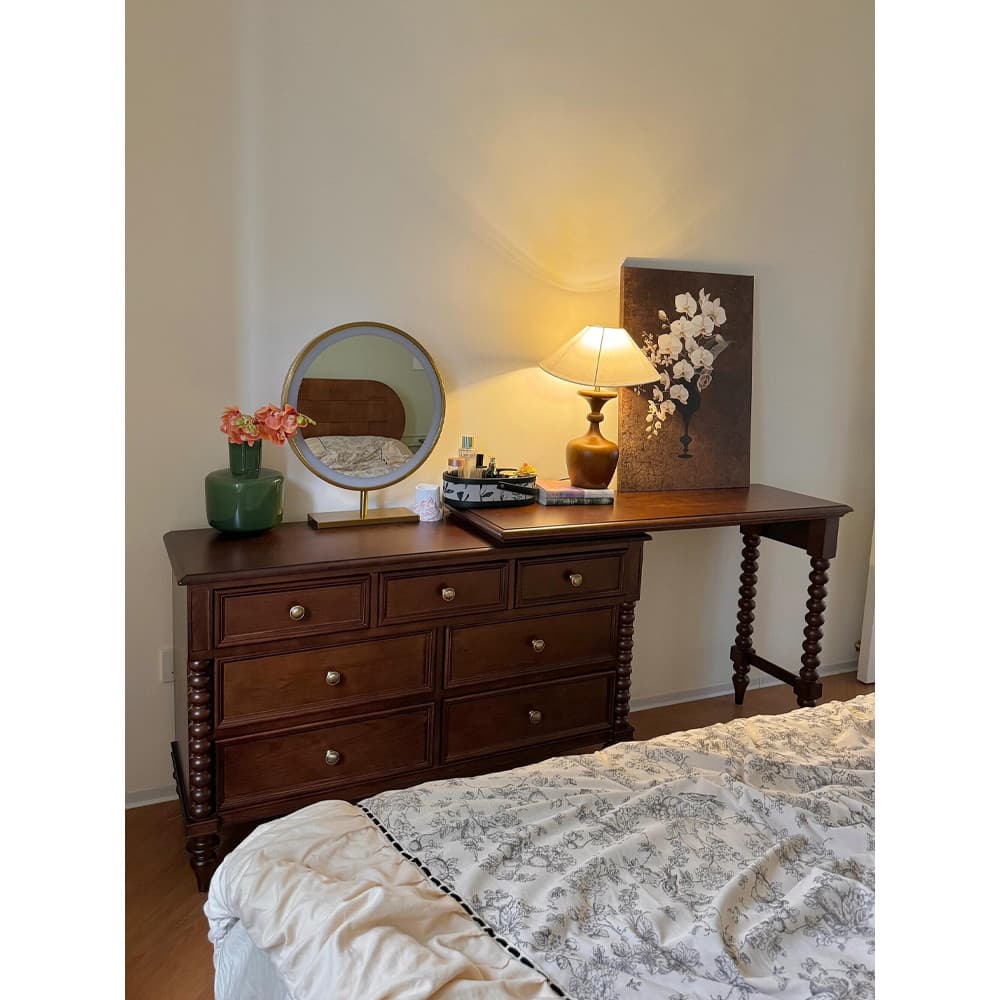 Francês Retro madeira maciça penteadeira Villa estilo Medieval armário sete gavetas luz americana luxo quarto uma pentea