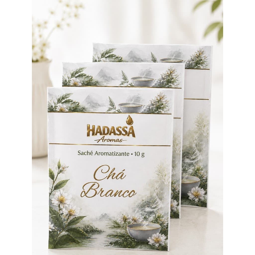 Kit 3 Sachês CHÁ BRANCO 10g Aroma Floral Suave Perfuma Gavetas Guarda Roupa Carro Cheiro Maravilhoso