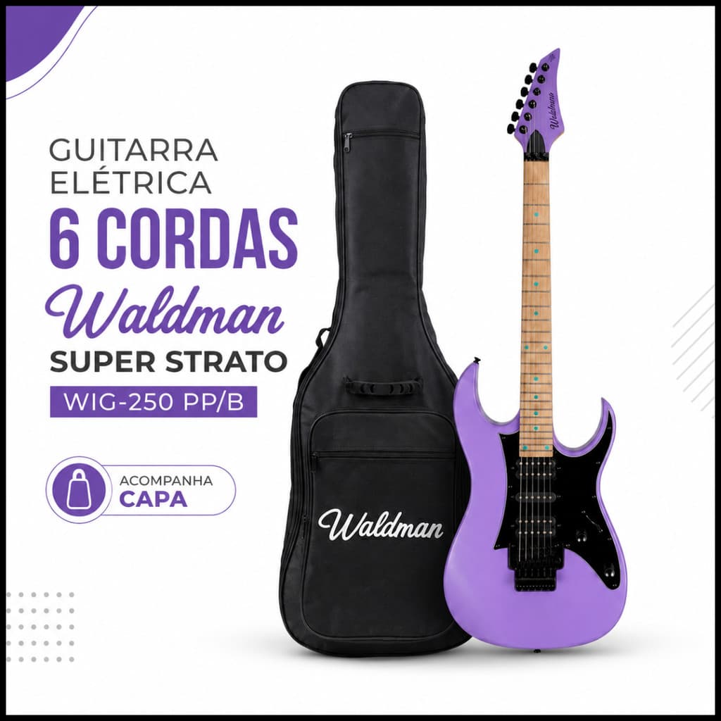 Guitarra Elétrica 6 Cordas Waldman Super Strato WIG-250 PP/B C/ Capa