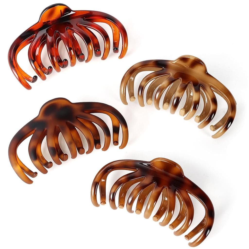 4 Presilhas de Cabelo para Mulheres, Presilhas Grandes de 4,3 Polegadas em Estilo Tartaruga para Cabelos Médios/Grossos/
