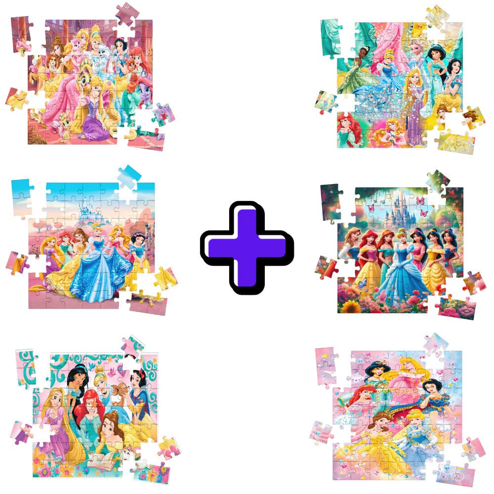 Kit 6 Quebra-cabeças Mdf Infantil Princesas Meninas - 16 Peças Cada Vários Modelos
