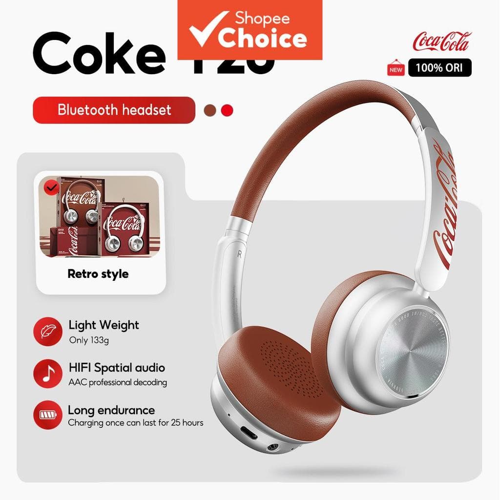 Fones de Ouvido Retrô Coca Cola T26 Bluetooth 5.4 Sem Fio Headset com Microfone