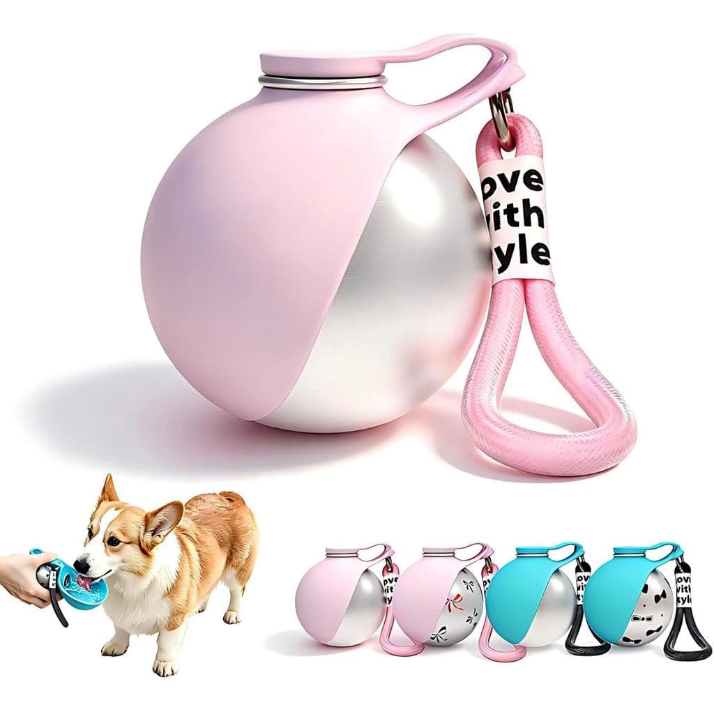 Garrafa de Água Portátil para Cães, 10 fl oz, Garrafa de Aço Inoxidável e Tigela de Silicone, à Prova de Vazamentos e Co