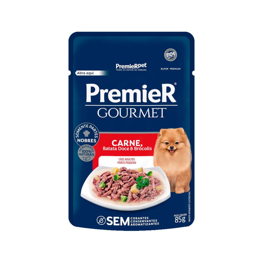 Ração Úmida Sachê Premier Gourmet Cães Adultos de Porte Pequeno Carne - 85g