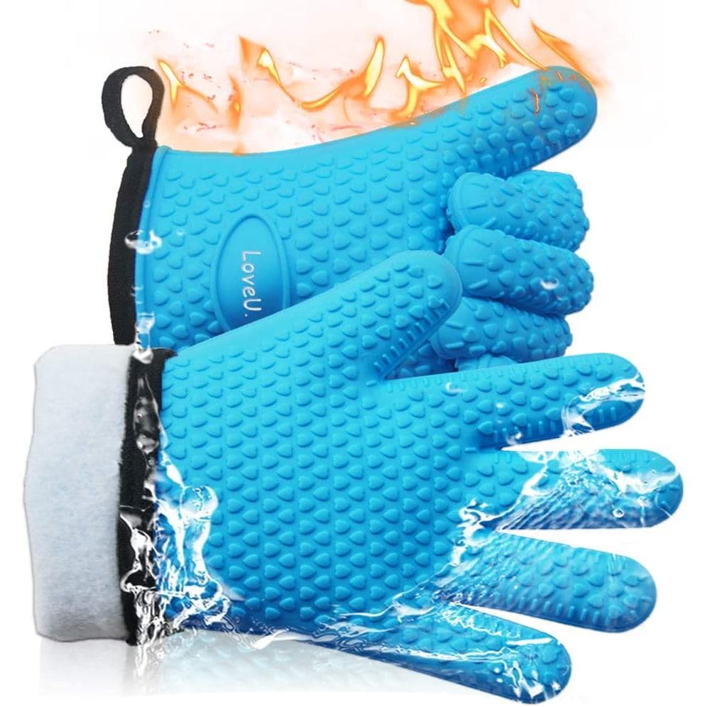 Luvas de Cozinha para Forno - Luvas de Grelhar Resistentes ao Calor de Dupla Camada, Luvas de Silicone com 5 Dedos, Supo