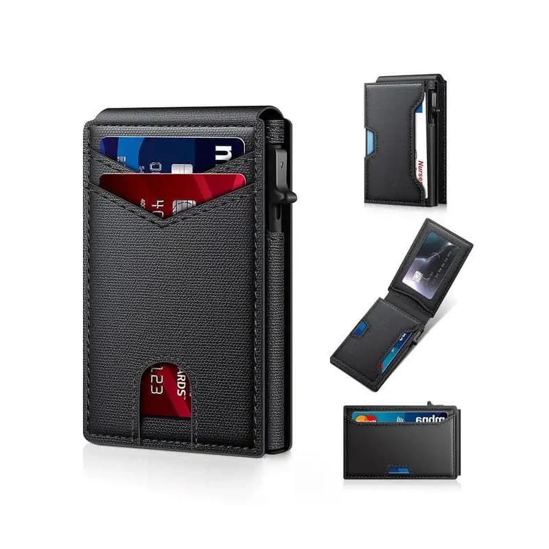 Carteiras de Negócios Masculinas com Bloqueio RFID, Carteiras Minimalistas Dobráveis, Simples e Lisas com Múltiplos Comp
