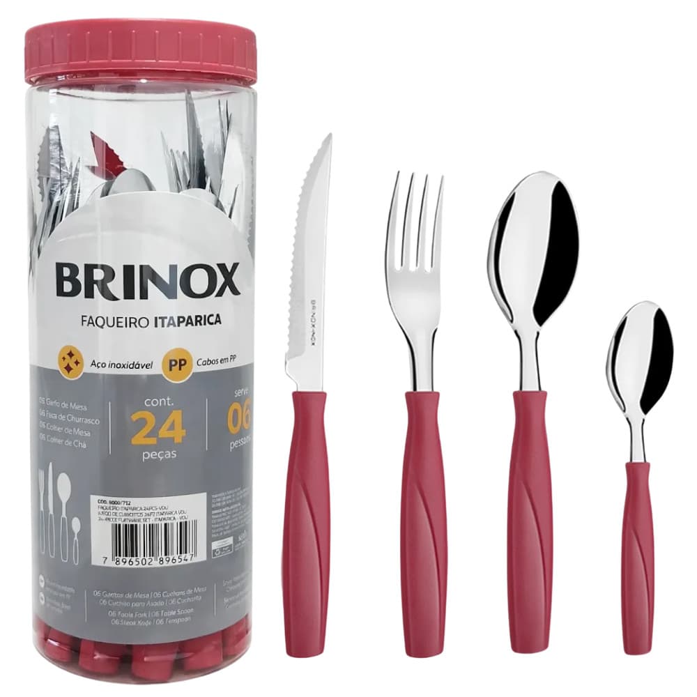 Faqueiro Itaparica 24 Peças Aço Inox Cabo Vermelho Brinox