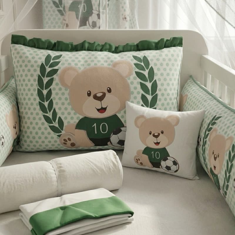 Kit de Berço Americano Urso Futebol Verde Completo