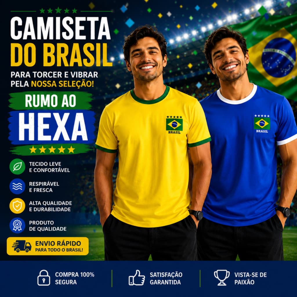 Camiseta Brasil Seleção Brasileira 100% algodão Leve Esportiva Copa Do  Mundo 2026 Amarela ou Azul
