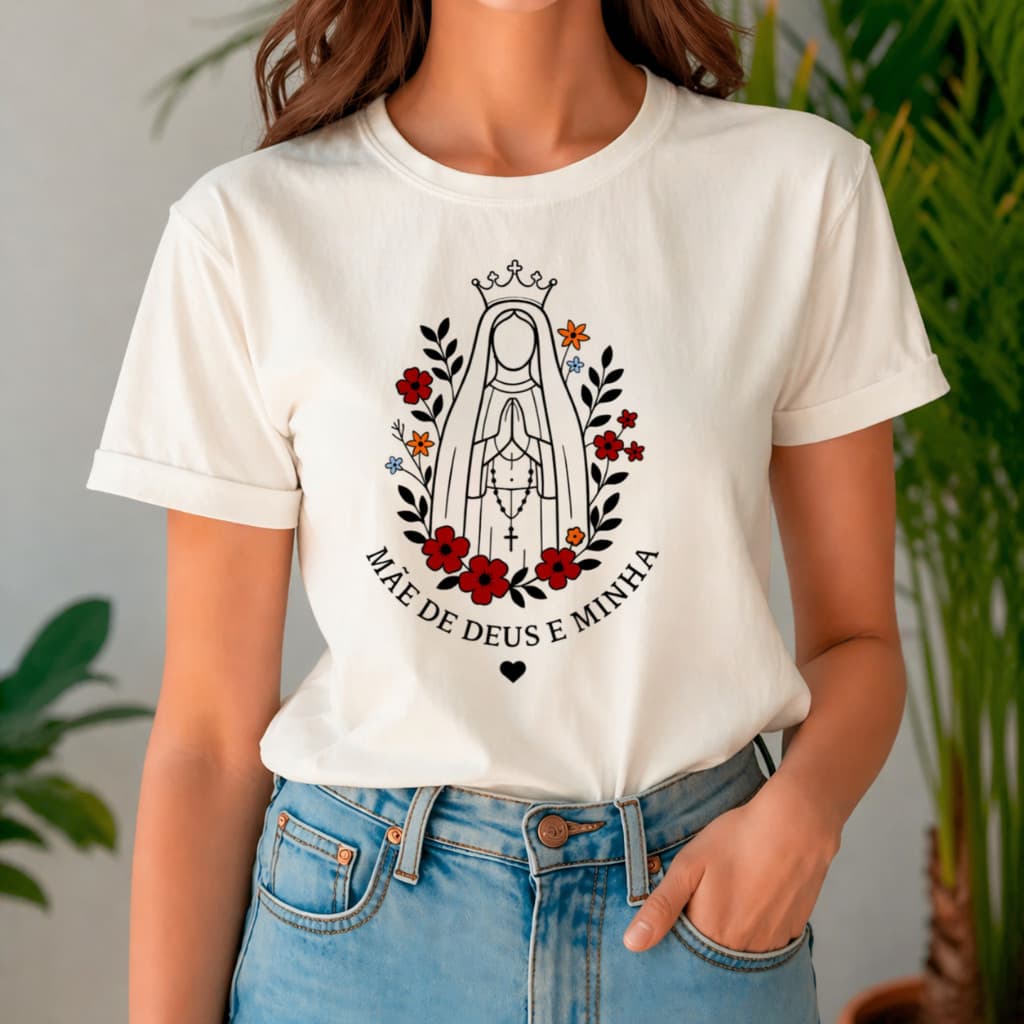 Camisa Camiseta Feminina Nossa Senhora Santa Maria Mãe De Deus Maria De Nazaré Religiosa Delicada