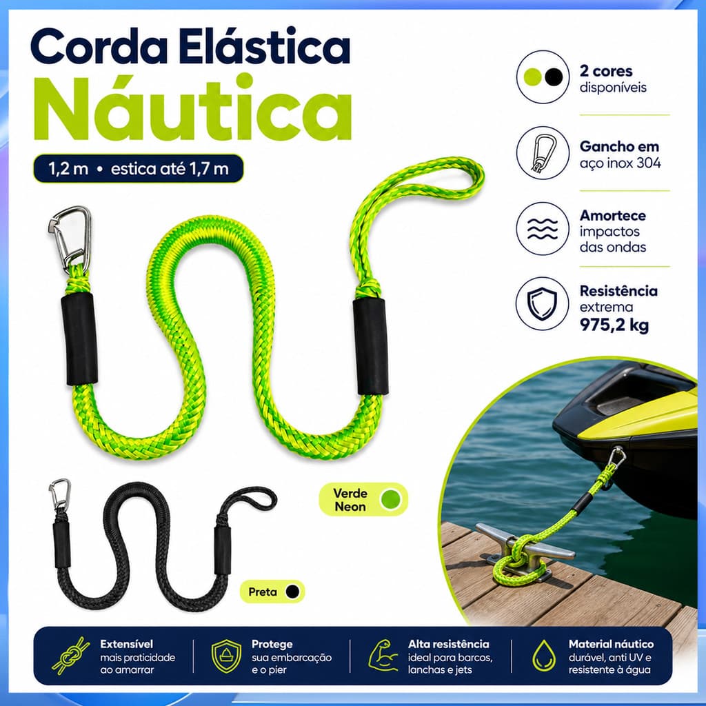 Corda elástica marinha resistente a UV, resistente ao água do mar, amortecimento, onda, impacto, lancha, motocicleta, ba