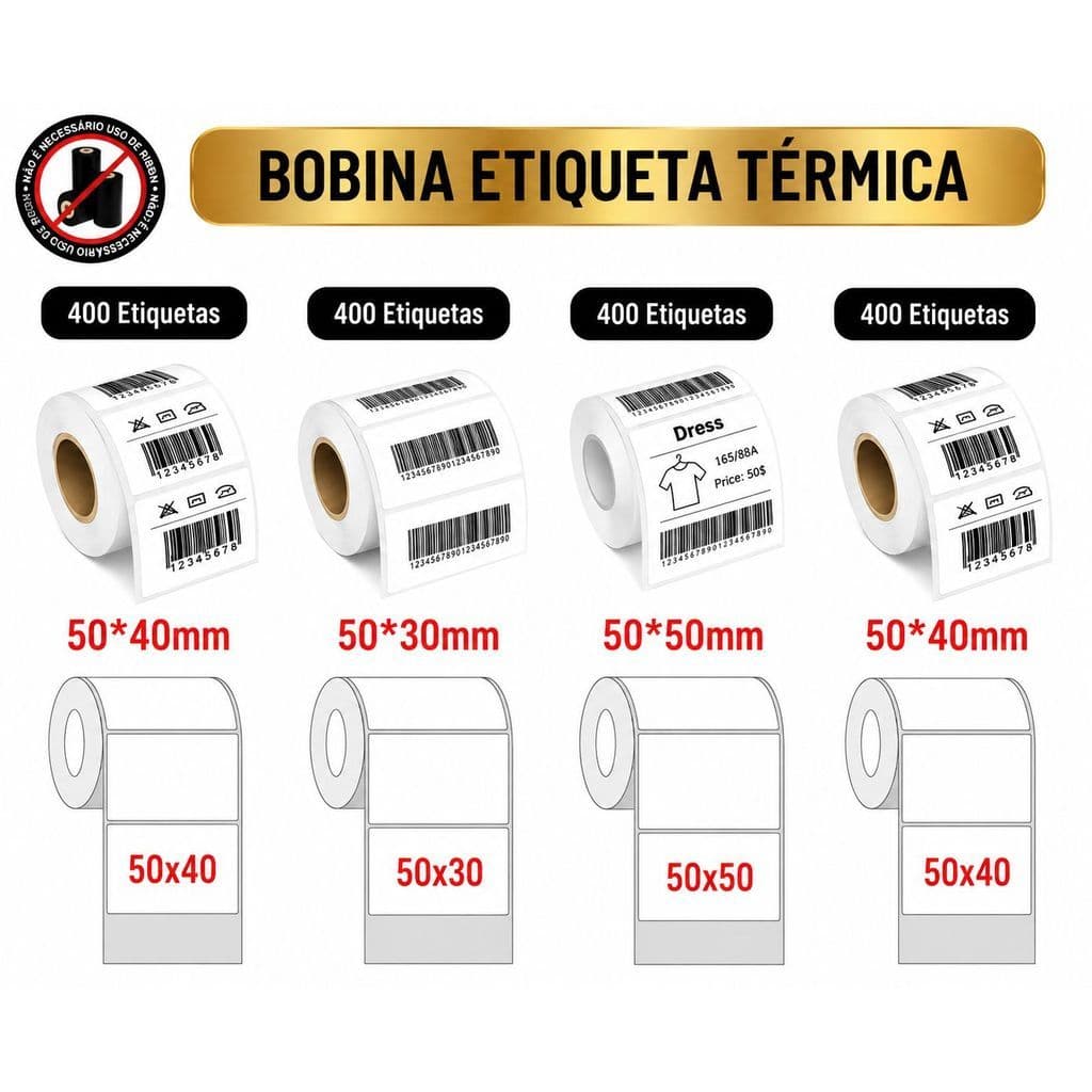 Rolo Etiqueta Térmica Adesiva 40x25mm 50x40mm 50x50mm 50x30mm (1 Coluna)