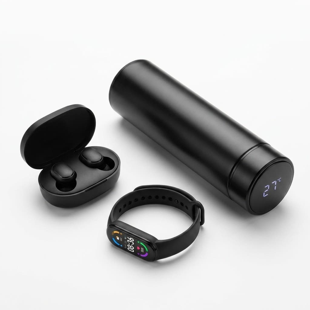 Kit Fitness Garrafa Termica 500ml Inox Led Relogio Smartwatch M8 Fones Ouvido Bluetooth Tws Academia