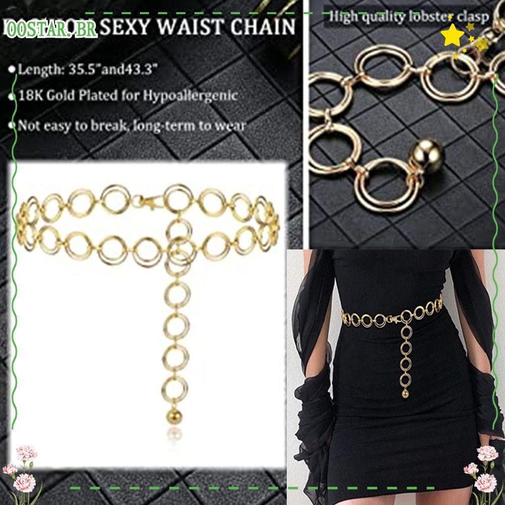 OOSTAR Cinto De Corrente De Metal Vestido Jeans Decorativo Moda Na Anel Duplo Faixa De Cintura