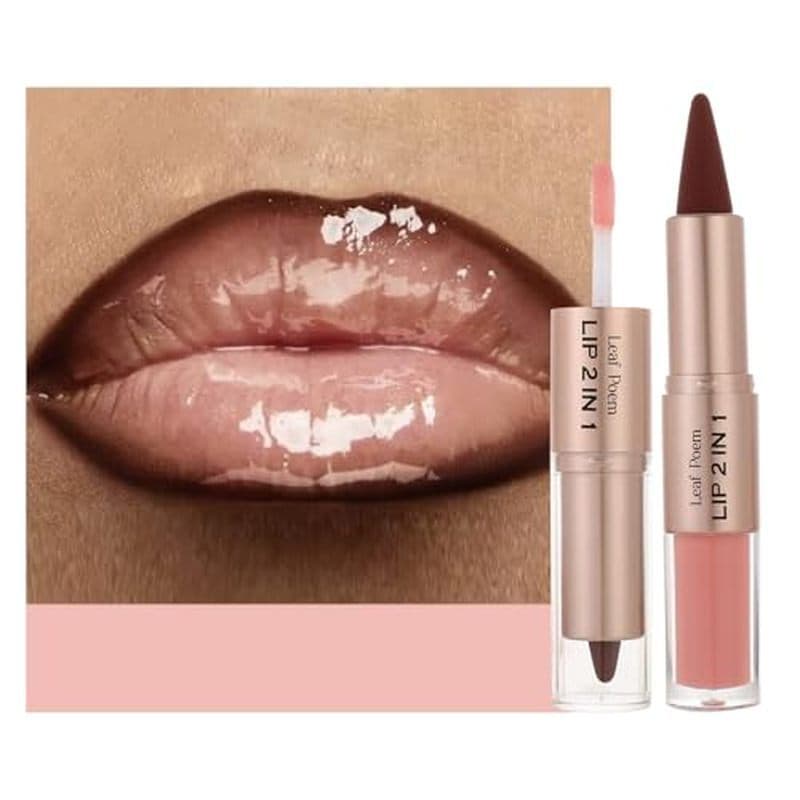 BAISEN DIARY 3 Unidades De Delineador Labial Fosco De Ponta Dupla & amp ; Lip Gloss Duo , Caramelo Marrom Nude Ombre Com