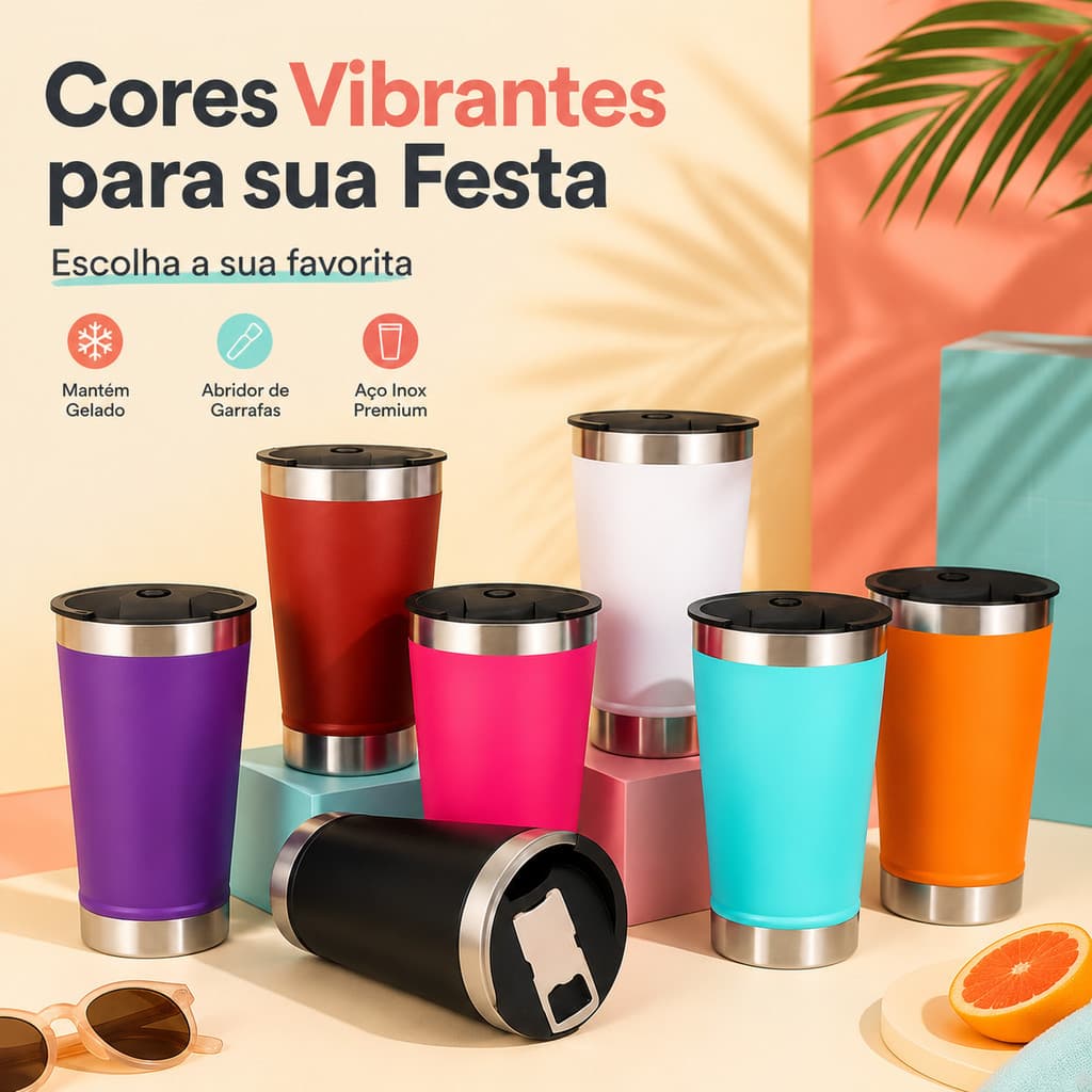 Copo Térmico Inox 475ml com Tampa Caneca Isolada Bebida Quente Fria Portátil Cores Variadas