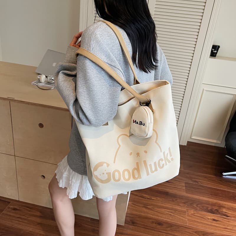 Bolsa de lona de grande capacidade 2026 novo estilo bolsa feminina Casual de um ombro bolsa de pano de desenho animado t