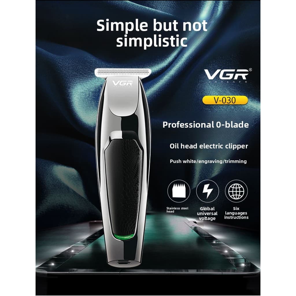 Máquina de cortar cabelo elétrica VGR030 | 0 lâminas finamente reparadas gravadas + cabeça de barbear | Máquina de corta