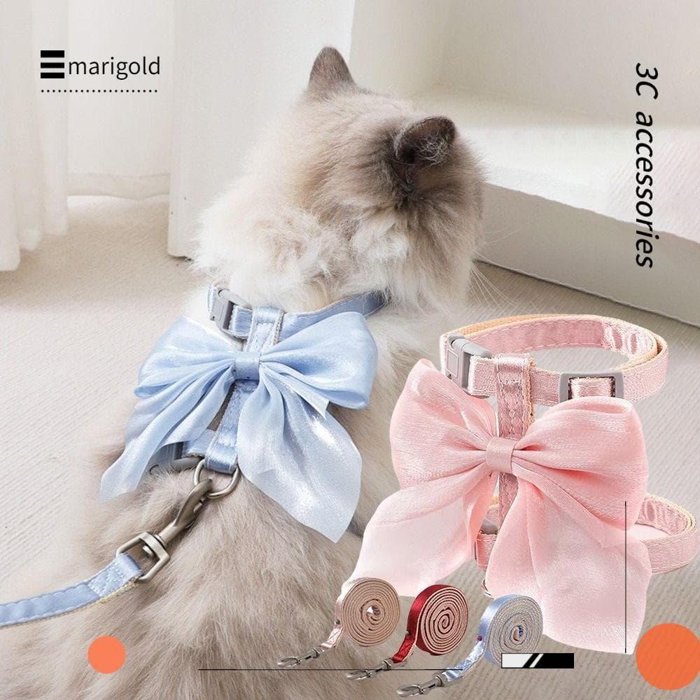 Trela De Arnês Para Gatos Com Laço MARIGOLD , Animais De Estimação Brilhante Ajustável , À Prova De Fuga