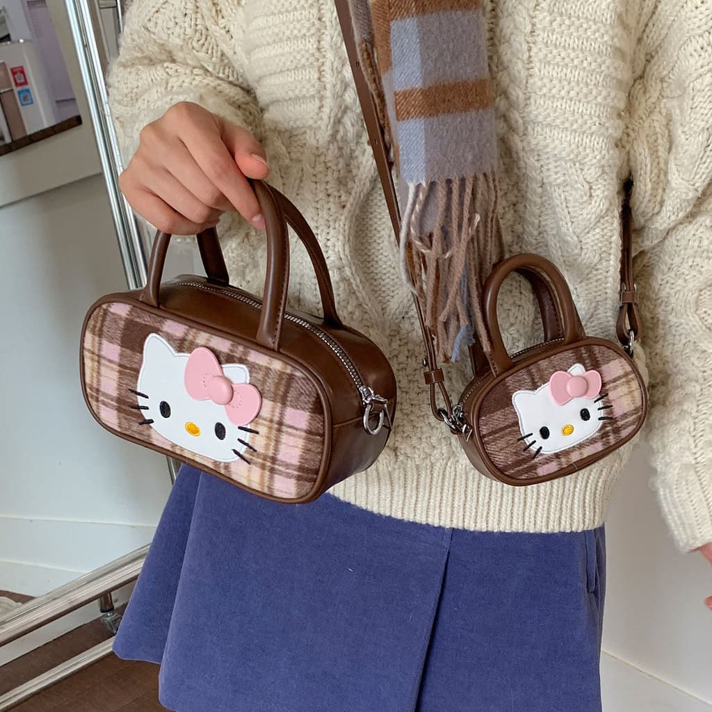 Estilo coreano ins bonito dos desenhos animados gatinho mochila saco feminino 2025 novo estilo na moda xadrez nicho saco