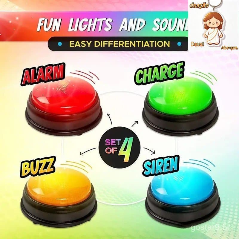 Sino de Resposta do Show de Jogos, 4 Jogos com Luzes e Sons, Botão de Buzz para Crianças ou Adultos
