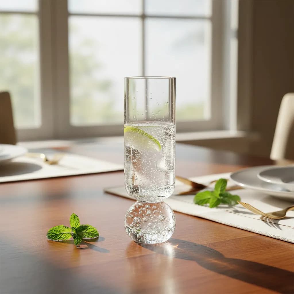 Kit 4 Taças De Vidro Transparente Bolha 250ml Feita À Mão
