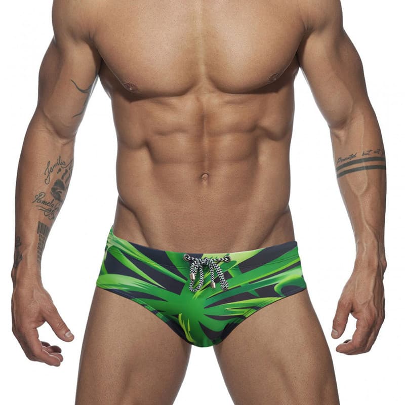 UXH Cuecas masculinas estilo folha Tropical estampada equipamento de piscina praia mar mundo calças preto verde