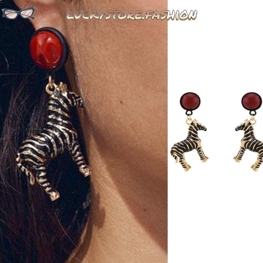 Brincos de zebra LUCKYSTORE, bijuteria, colar vintage de metal, pingente com padrão de animal e gotas de óleo HPUH XWZF