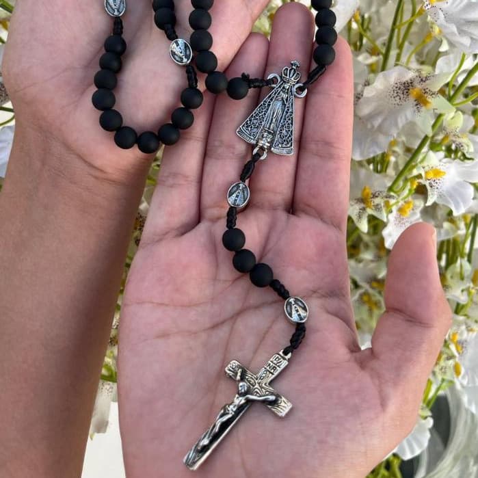 Terço Nossa Senhora Aparecida Perola Preto Fosco