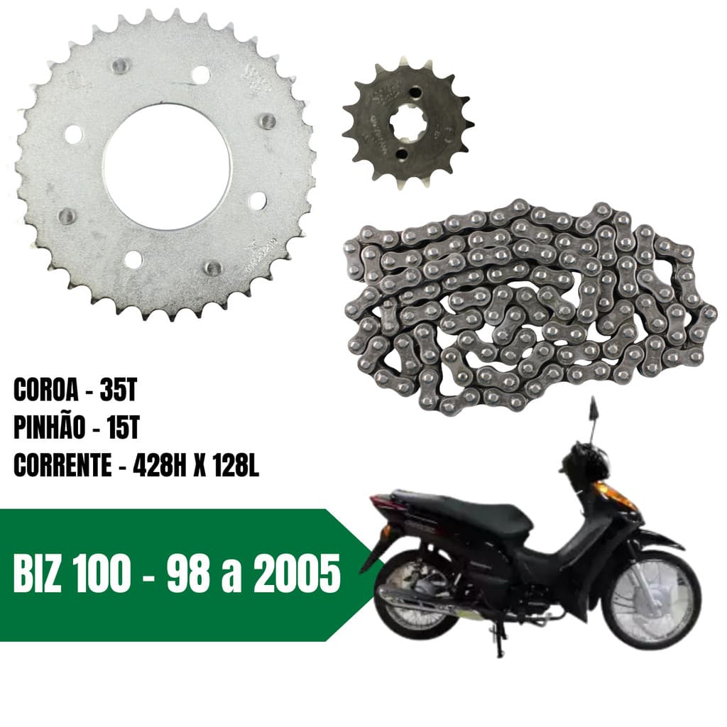 Kit Relação Transmissão Moto Biz 100 Anos 1998 a 2005 Original Smart Fox