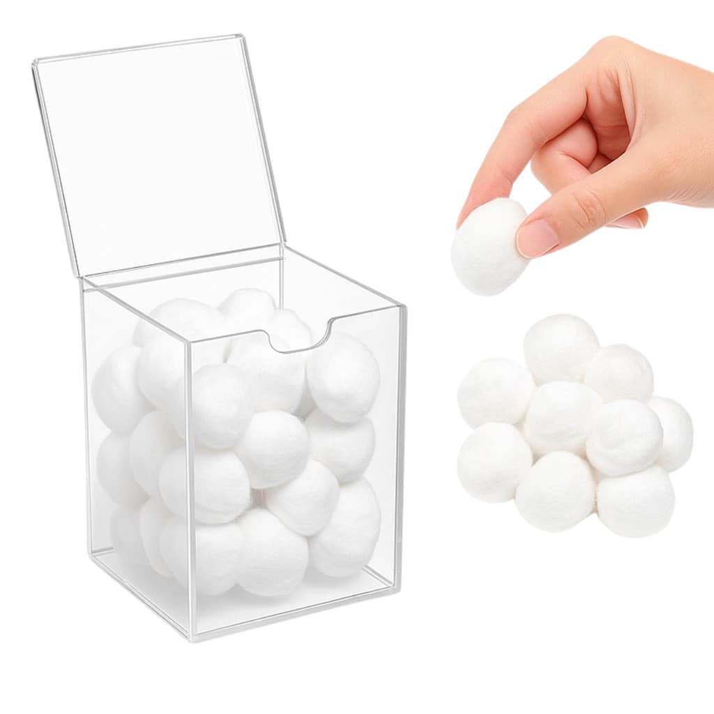 Suporte Porta Algodão Caixa em Acrilico com Tampa Transparente Manicure