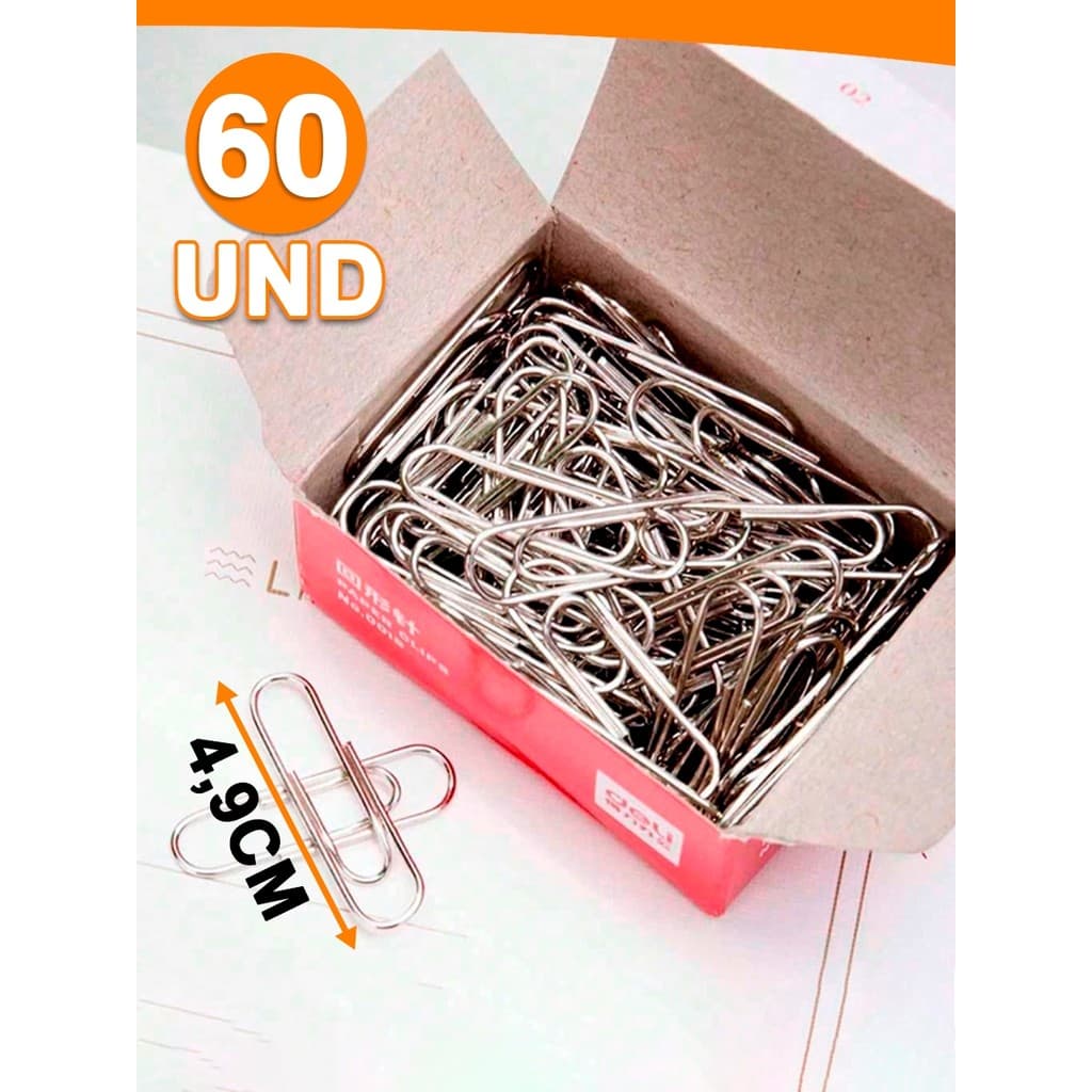 Kit 60 Clips De Metal Grampo Para Papel 49mm Escritório Papelaria Escola  Nano Shop