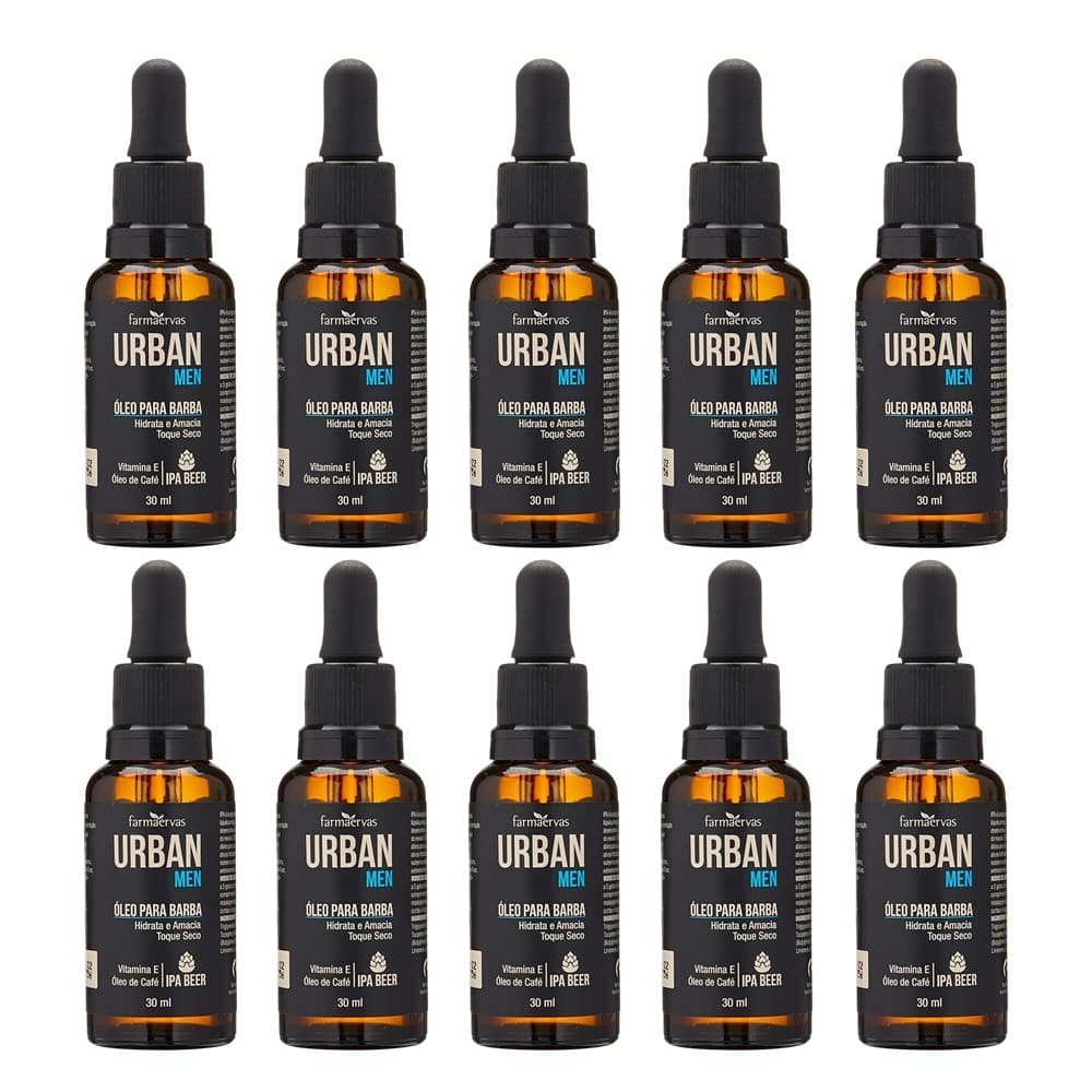 Kit 10 Óleo para Barba Hidratante Amaciar os Pelos Toque Seco IPA Beer 30ml Urban Men