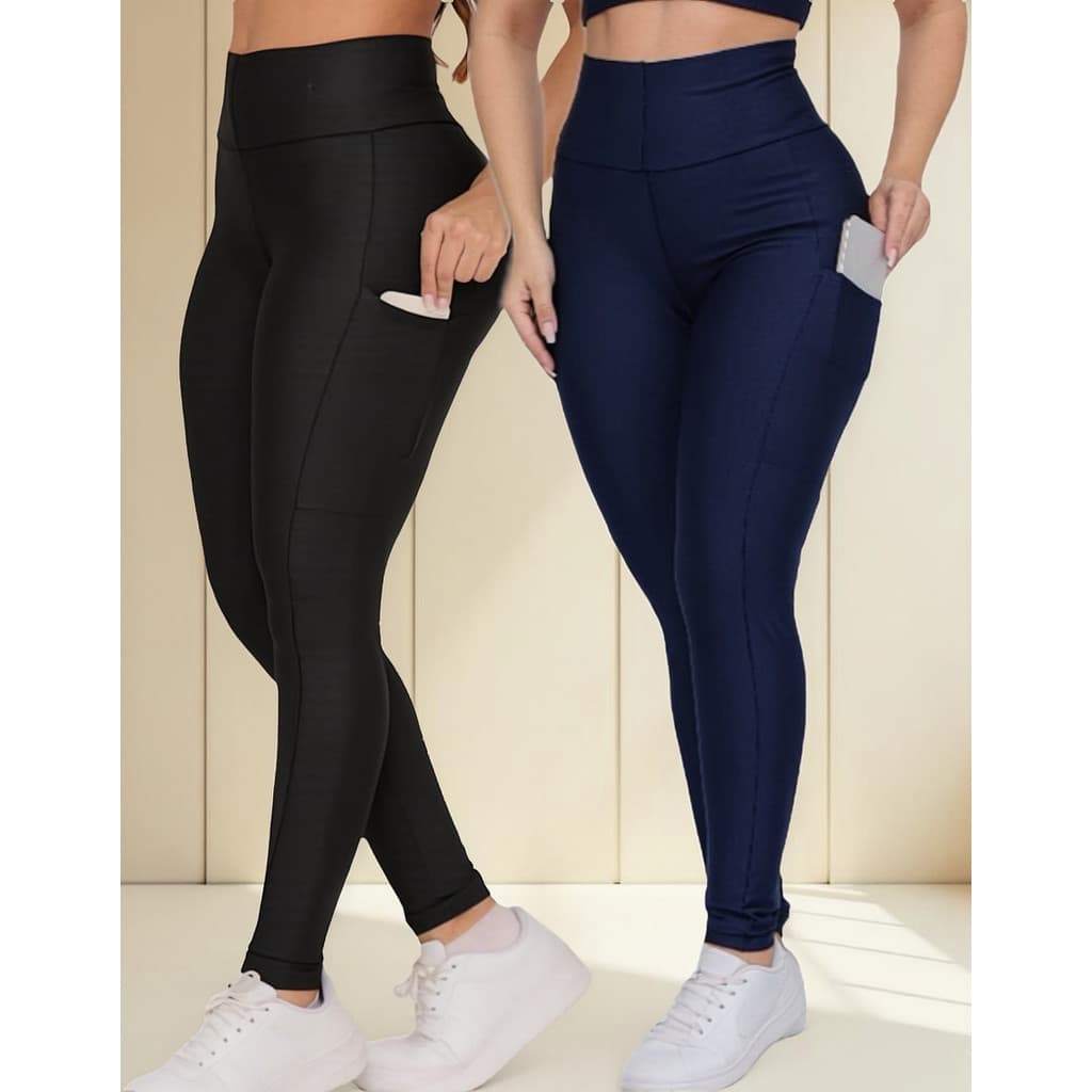 Calça Legging com Bolsos Duplos Feminina - Kit 2 Uni.