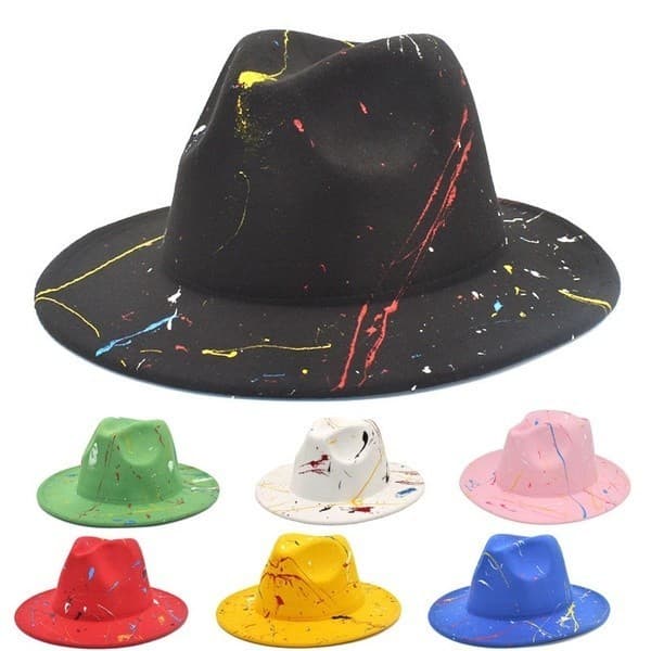 Chapéu Fedora Feminino com Padrão de Grafite, Chapéus Panamá, Bonés Casuais Hip Hop de Inverno, Chapéu Trilby Derby para