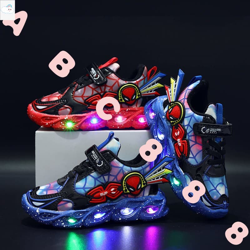 Tênis infantil Meninos Tênis de Luz LED Homem-Aranha Tênis de Moda Confortável Casual Running Boys