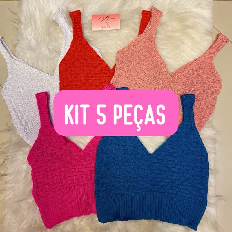 KIT 5 PEÇAS Cropped Top Alcinha TIJOLINHO moda tricot feminino blogueira combo tricô