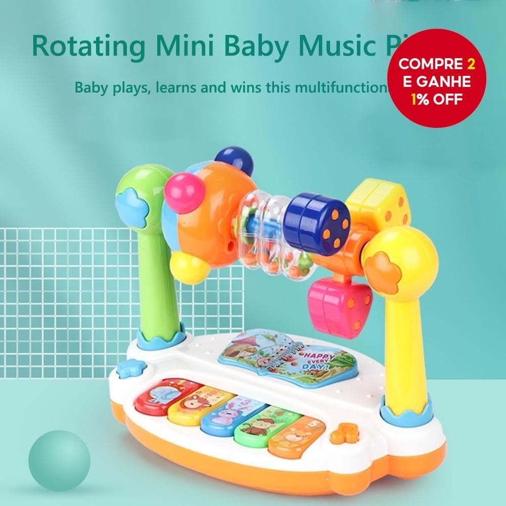 Brinquedo de piano novo e moderno para bebês, teclado musical rotativo com luz e som, brinquedo musical para educação